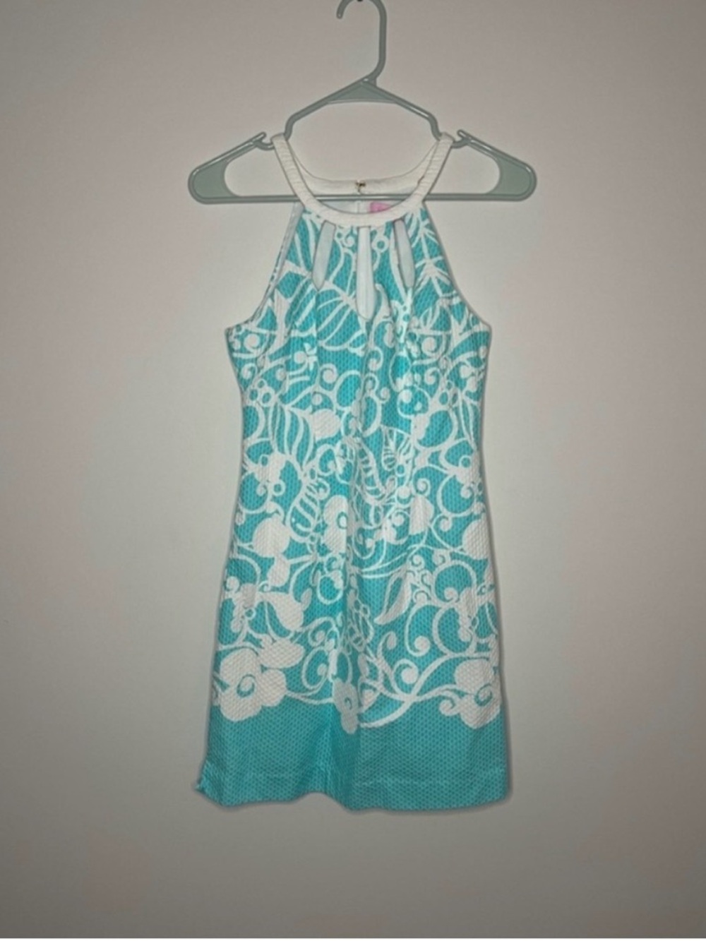Lilly Pulitzer Pearl Cut Out Halter Shift Dress Size 2 turquoise White Beach